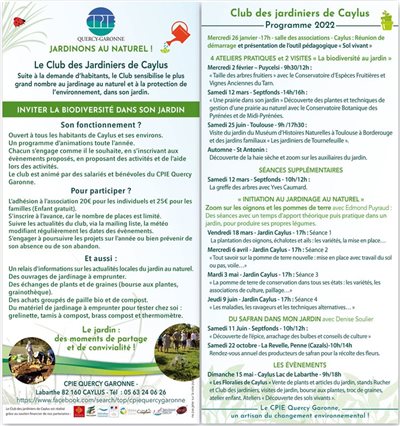Le nouveau programme 2022 du Club des Jardiniers de Caylus 