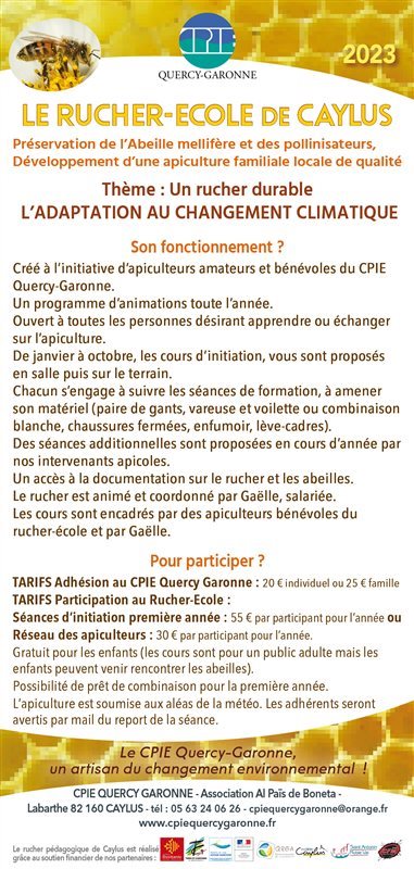 Le Programme 2023 du Rucher-Ecole est en ligne