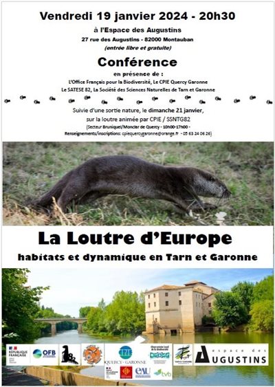 Initiation découverte de la Loutre les 19 et 21 janvier 2024 à Montauban et Bruniquel  