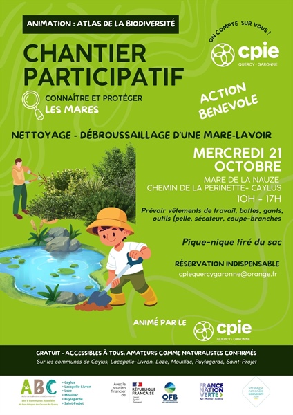Chantier participatif Atlas de la biodiversité : restauration d'une mare