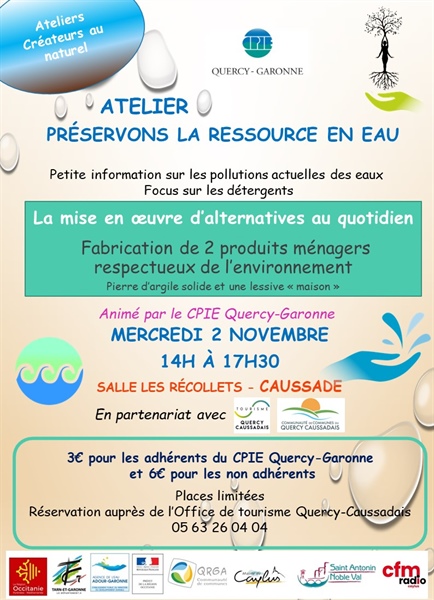 Atelier : Préservons la ressource en eau Mercredi 2 novembre-Caussade- 14h à 17h30