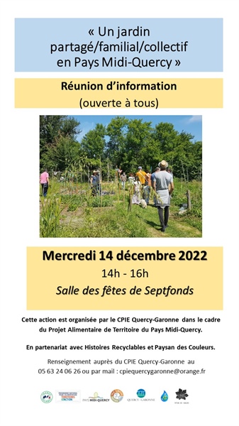 Une réunion technique d’information sur les  jardins partagés/familiaux /collectifs en Pays Midi-Quercy : Mercredi 14 décembre 2022 de 14h à 16h