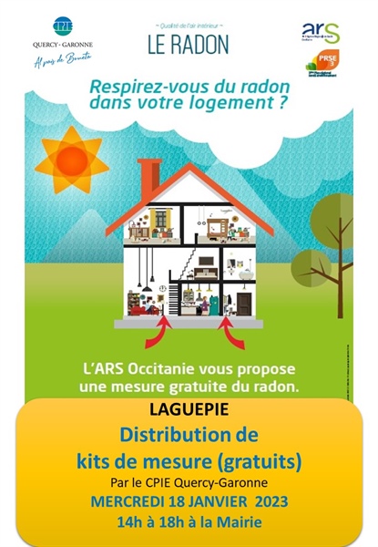 Distribution de kits de détection du Radon : Mercredi 18 janvier 2023 à la Mairie de Laguépie de 14h à 18h