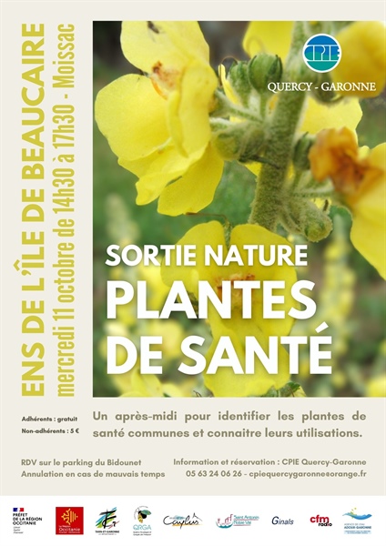 Sortie nature ENS ile de Beaucaire Moissac, mercredi 11 octobre 14h30 à 17h30 : Plantes de santé